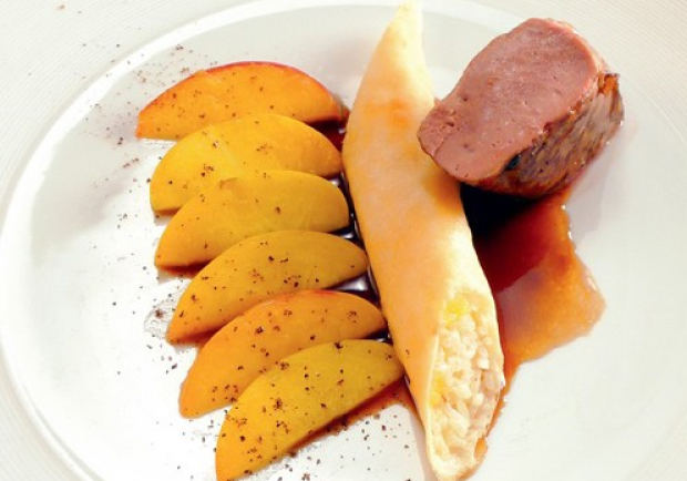 Kalbsleber im Netz gebraten mit Pfirsichen Rezept - ichkoche.at