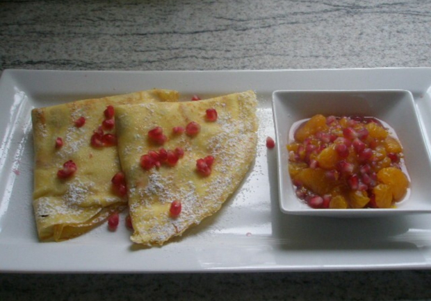 Honig Crepes mit Mandarinen-Granatapfelkompott Rezept - ichkoche